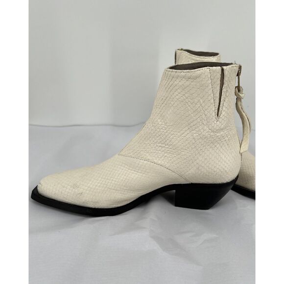 AllSaints Lenora Bootie Size 37 US 7 Off White Goat Leather Simulated Snake Skin - Picture 4 of 16